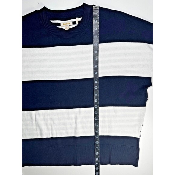 Barbour Bradley Stripe Sweater Women Small US6 Navy White Cotton Nautical Preppy - Picture 8 of 13